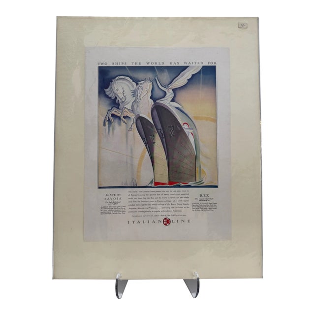 1932 Original Italian Line Advertising, Giovanni Patrone Art Deco, Matted For Sale