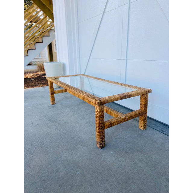 1980s Rattan Basket Weave Coffee Table Chairish