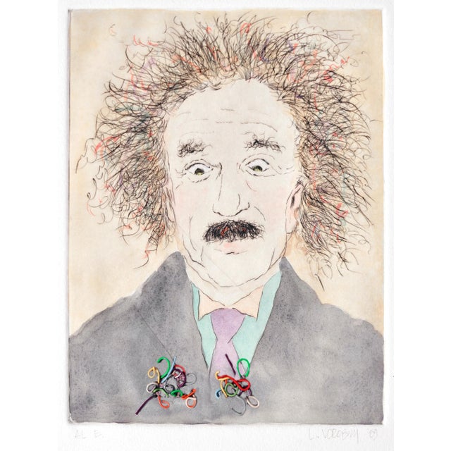 Modern Lilya Vorobey Modern Watercolor Etching "Albert Einstein" 1989 For Sale - Image 3 of 6