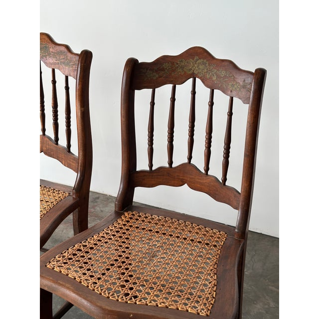 Antique Set of 4 Turned-Spindle Cane Seat Dining Chairs For Sale - Image 9 of 18