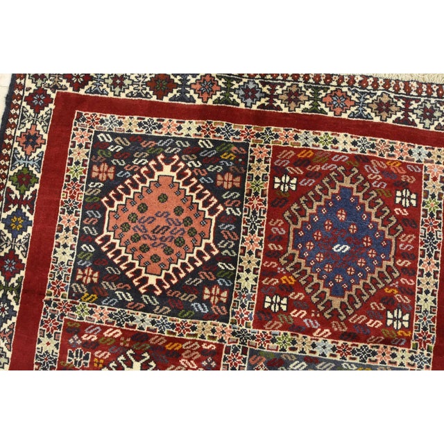 Yalameh Rug 3'5'' X 4'11'' Red Wool Vintage Tribal Hand-Knotted Oriental Carpet For Sale In Philadelphia - Image 6 of 12