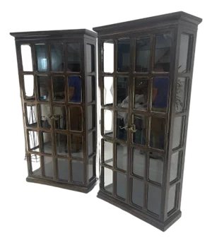 Drexel Pair of Large Tortoise Finish Vitrines Etageres Cupboards Showcases
