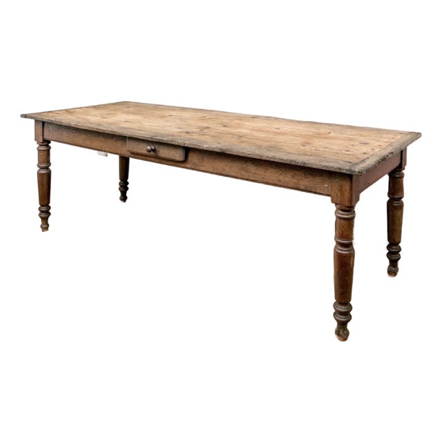 Antique Farmhouse Table — Oak & Pine, Turned Legs, 19th Century For Sale
