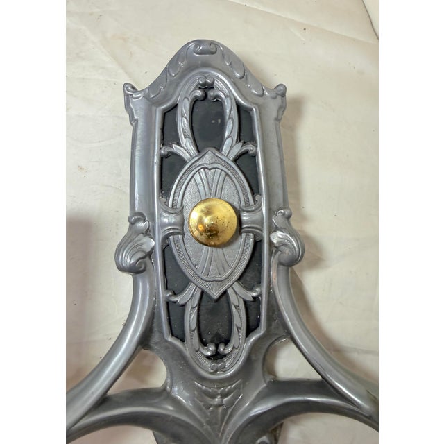 Pair of Antique Ornate 2-Arm Pewter Silver Gold Electric Wall Sconces Fixture For Sale In New York - Image 6 of 10