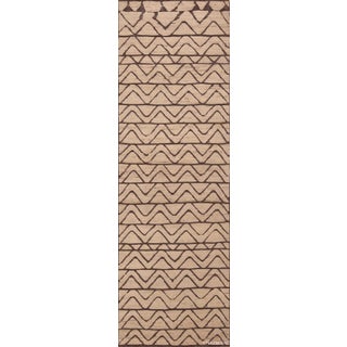 Nazmiyal Collection Light Ivory Cream and Neutral Tribal Geometric Chevron Pattern Modern Runner Rug For Sale