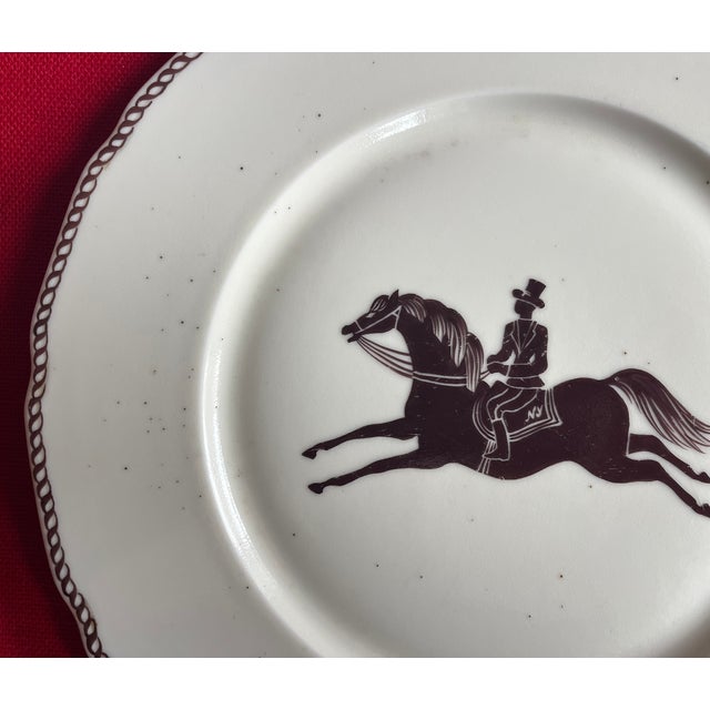 Large French Paris porcelain Art Deco charger plate decorated with an equestrian theme of horse and rider in the manner of...