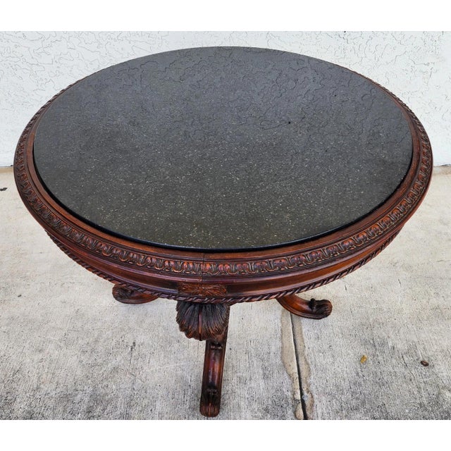 French 19th Century Empire Revival Center Table Carved Mahogany With Granite Top For Sale - Image 3 of 12