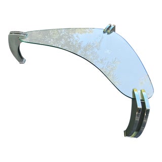 Large Postmodern Cantilevered Chrome Boomerang Glass Coffee Table For Sale