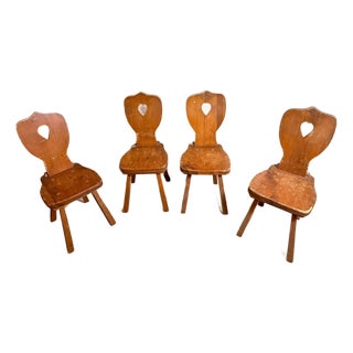 Set of 4 Vintage Alpine Bavarian Heart-Cutout Plank Chairs (Brettstuhl)(Tyrolean) For Sale