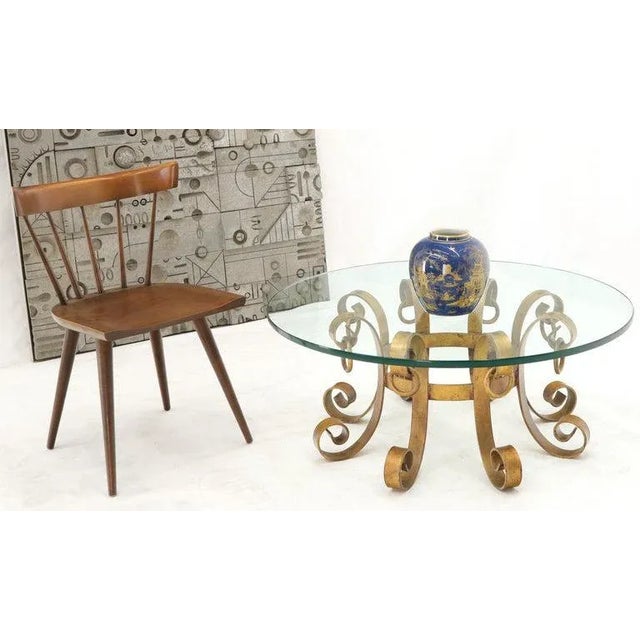 Round Decorative Gilt Wrought Iron Base Glass Top Sunburst Coffee Table For Sale - Image 6 of 13
