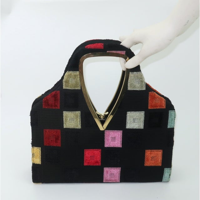 Lewis Black Cut Velvet Mod Handbag With Geometric Pattern, 1960's For Sale - Image 13 of 13