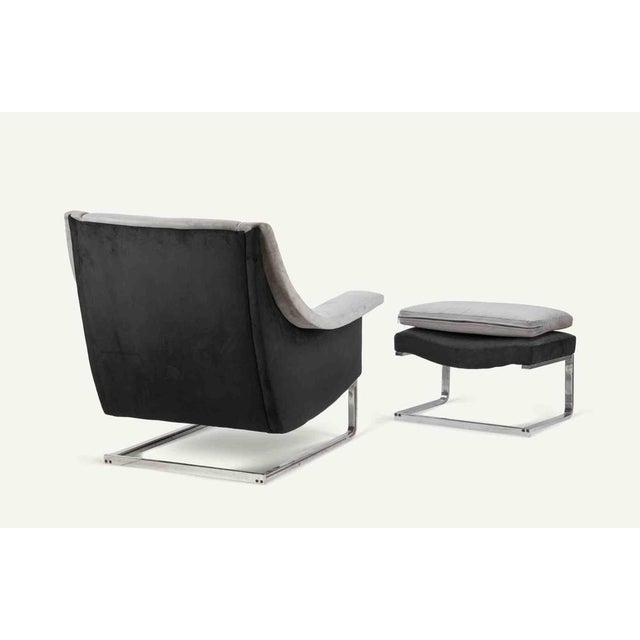 Set of Italian Armchair and Ottoman in Chromed Steel and Velvet, 1970s For Sale - Image 4 of 9