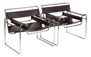 Mid Century Dark Brown Leather Wassily Arm Chairs by Marcel Breuer for Knoll, Signed, 1960s