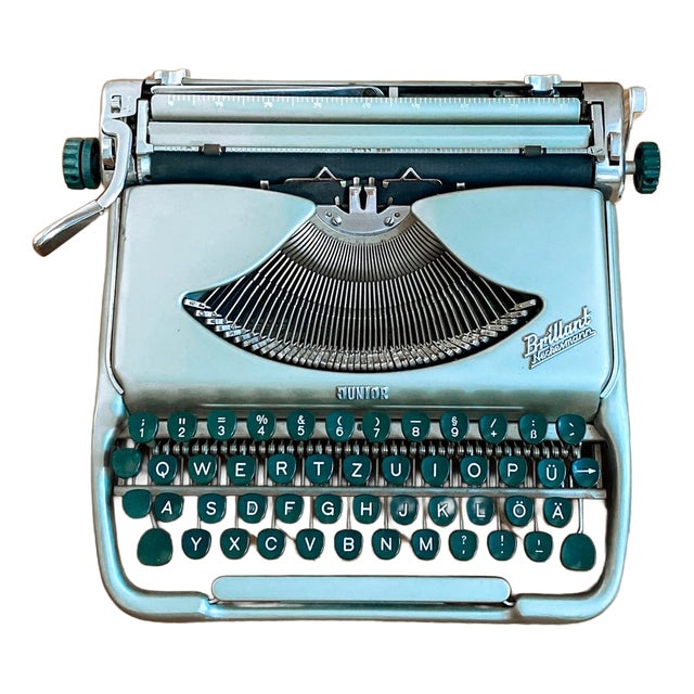 Metallic Green Brillant Junior Typewriter with Zippered Case by Groma for Neckermann, Germany, 1950s For Sale