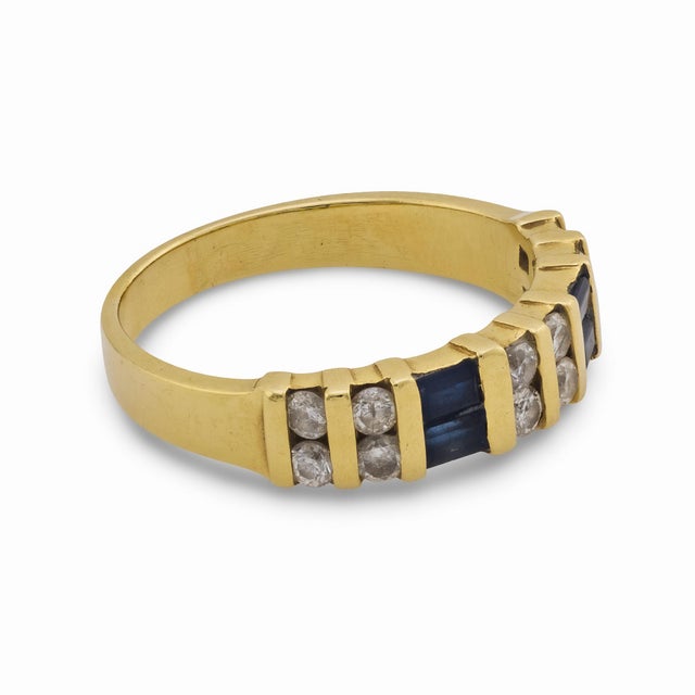 Vintage Sapphire Diamond 14k Yellow Gold Band, Size 9 For Sale In Los Angeles - Image 6 of 7
