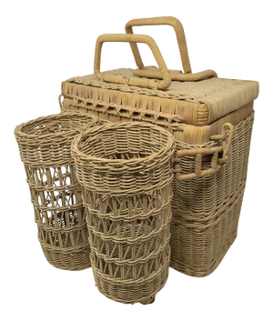 Vintage Wicker Picnic Basket With Detachable Wine Basket