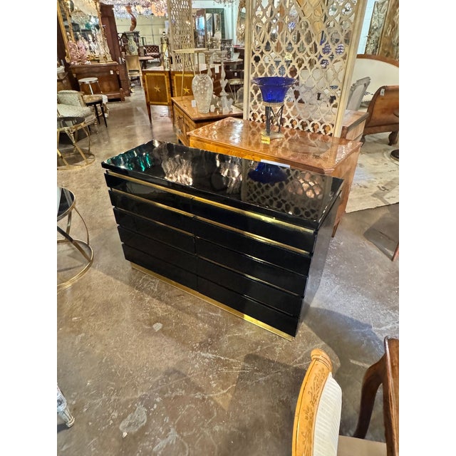 Black Jean Claude Mahey Style Black Lacquered and Brass Dresser For Sale - Image 8 of 8
