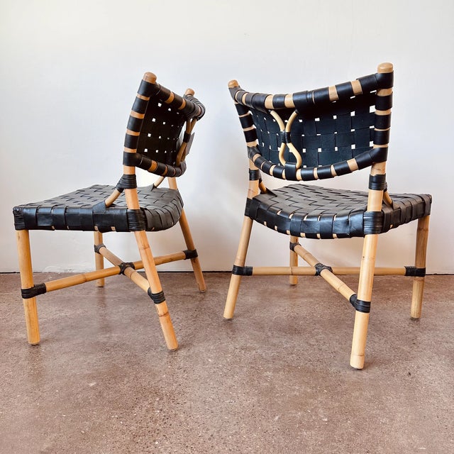 Mid-Century Modern Morrison Leather Rattan Black Upholstered Dining Chair For Sale - Image 3 of 12