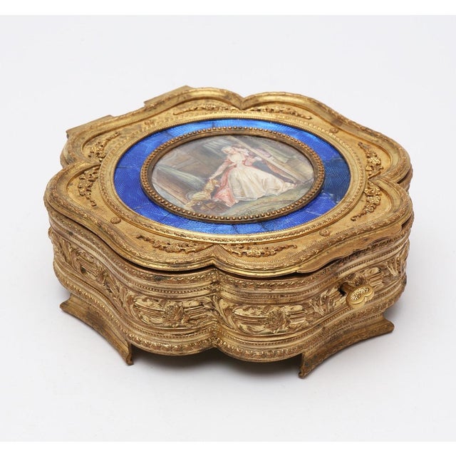 19thC Volliers Louis XVI Gilt Bronze Enamel Jewelry Box 1pc For Sale - Image 4 of 9