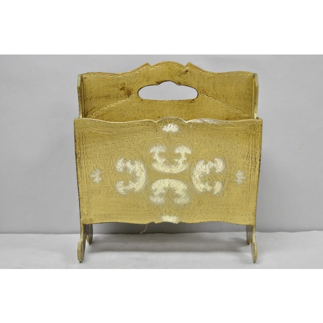 Vintage Italian Hollywood Regency Gold Cast Plastic Magazine Rack Stand For Sale - Image 10 of 10
