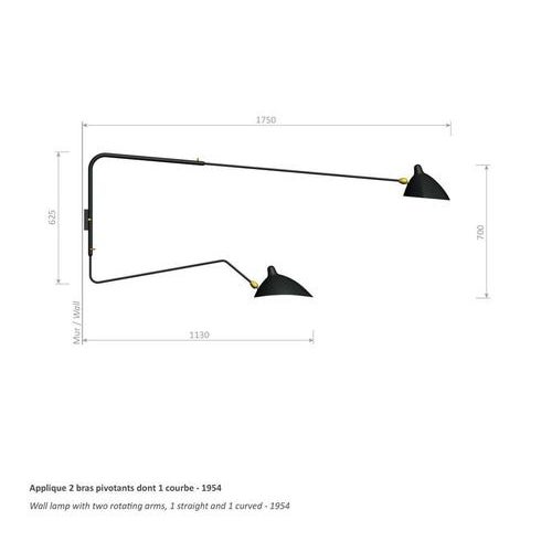 Modern Black Rotating Straight-Curved Arms Wall Lamp in Aluminum, Brass and Steel by Serge Mouille For Sale - Image 13 of 15