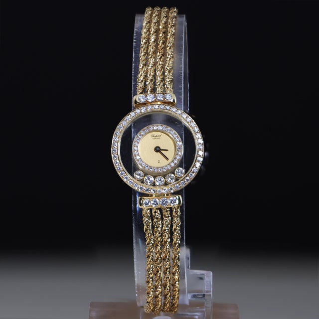 Contemporary Chopard Happy Diamonds 4066 18k Yellow Gold Watch Circa 1985 Full Set For Sale - Image 3 of 13