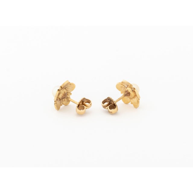 Floriform Cultured Pearl and Yellow Gold Earrings For Sale In New York - Image 6 of 6