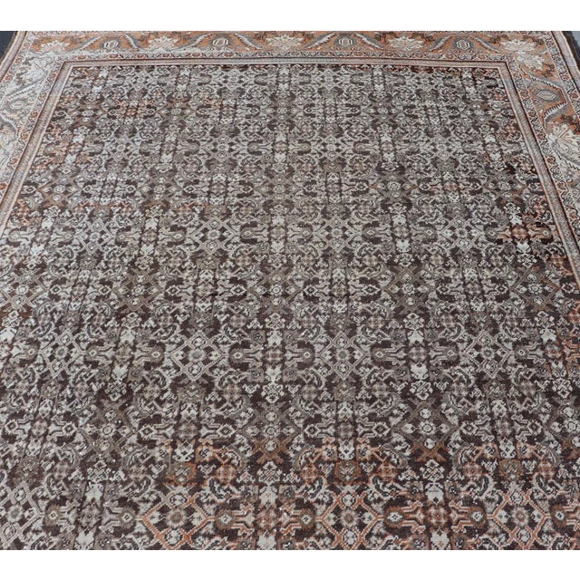 Antique Mahal Persian Carpet With All-Over Herati Design in Ivory, Gray & Brown 10'4 X 17'3 For Sale - Image 11 of 16