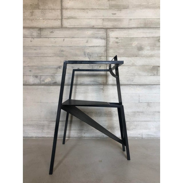 1980s Vintage Sculptural Occasional Chair in Black Steel and Perforated Metal, 1980s For Sale - Image 5 of 12