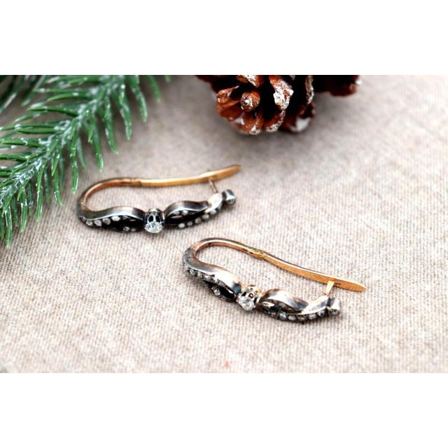 Gold Earrings with Diamond Stud, Set of 2 For Sale - Image 4 of 7