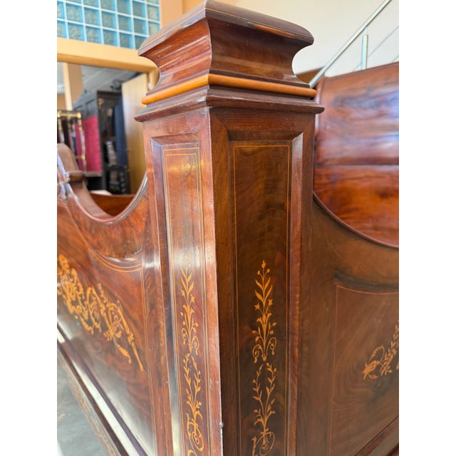 Italian Carved Inlaid Mahogany Burl Bed, 19th Century For Sale - Image 14 of 17