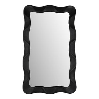 Black Teak Wave Modern Full Length Mirror For Sale