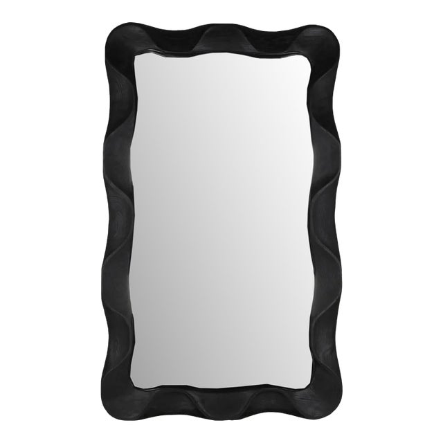 Black Teak Wave Modern Full Length Mirror For Sale