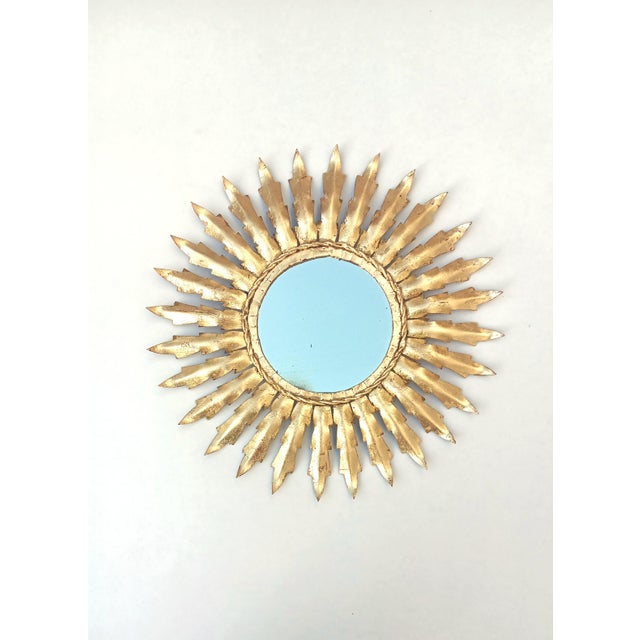 Metal Vintage Spanish Gilt Metal Sunburst Mirror, 1960s For Sale - Image 7 of 7