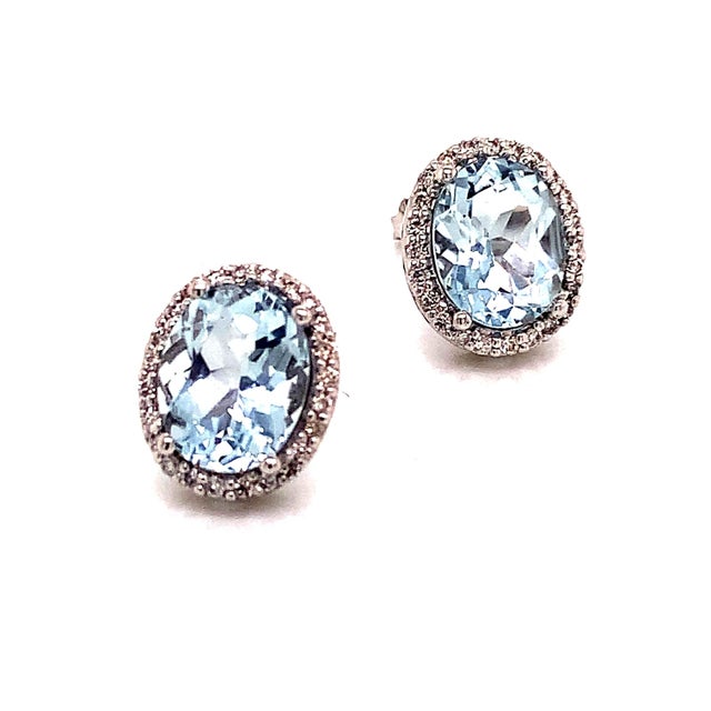 Natural Aquamarine Diamond Stud Earrings 14k WG 5.46 TCW Certified For Sale - Image 13 of 15