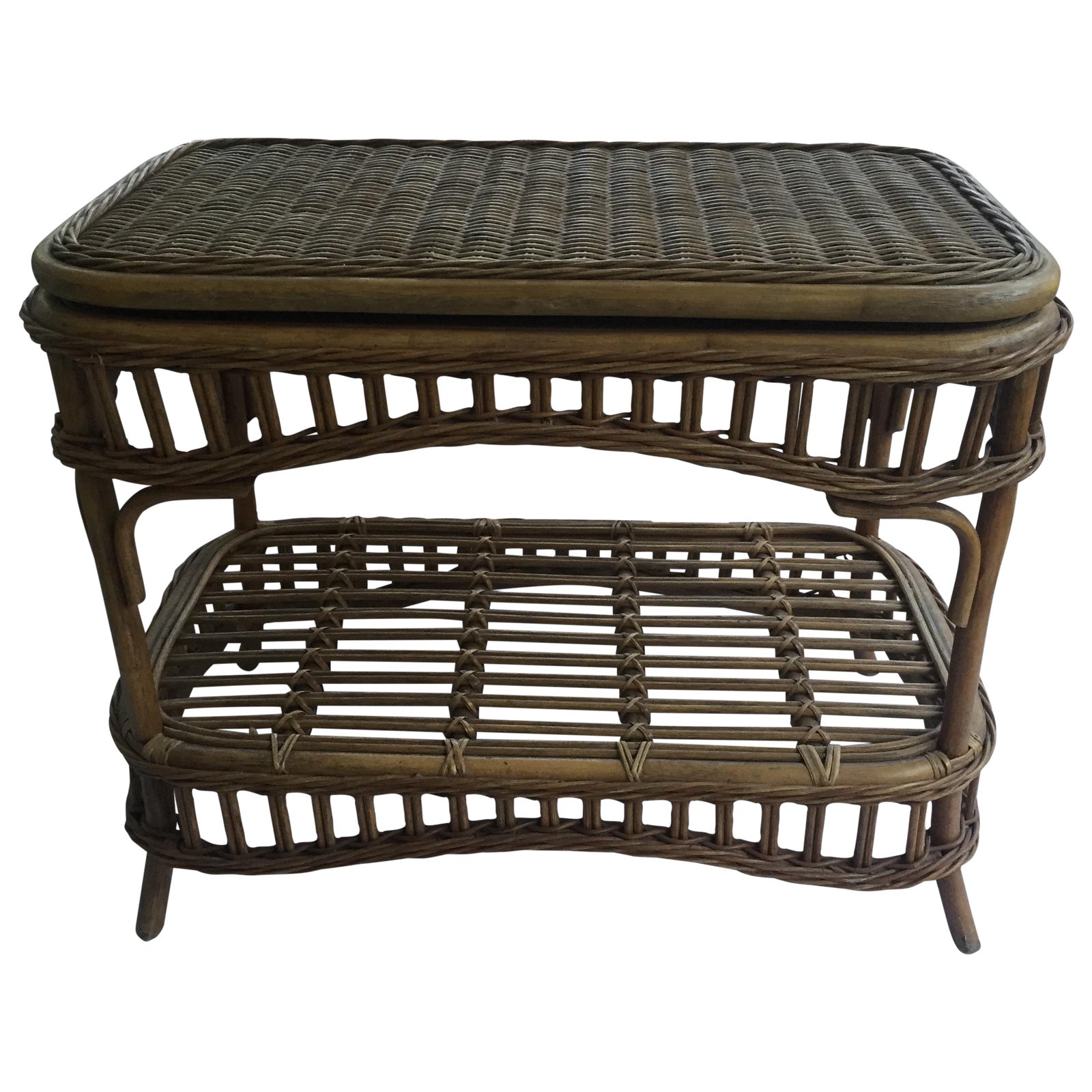 Vintage Wicker Swivel Top Coffee Table Chairish