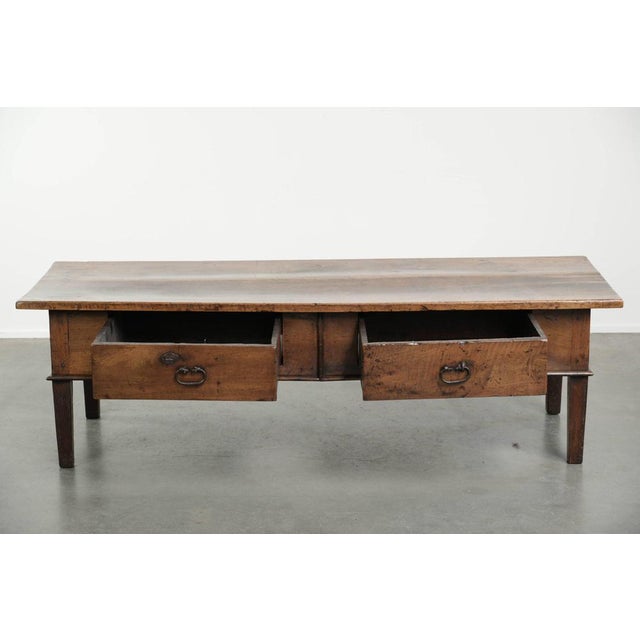 Antique Southern European Rectangular Walnut Coffee Table with Two Drawers For Sale - Image 3 of 17