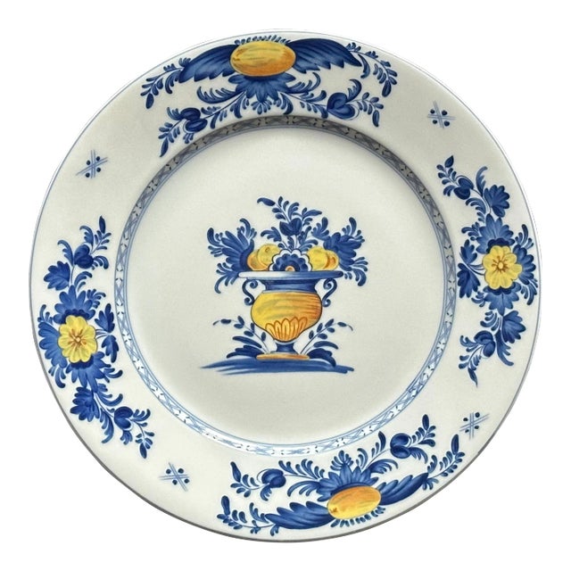 French Country Style Blue and Yellow Decorative Plate For Sale