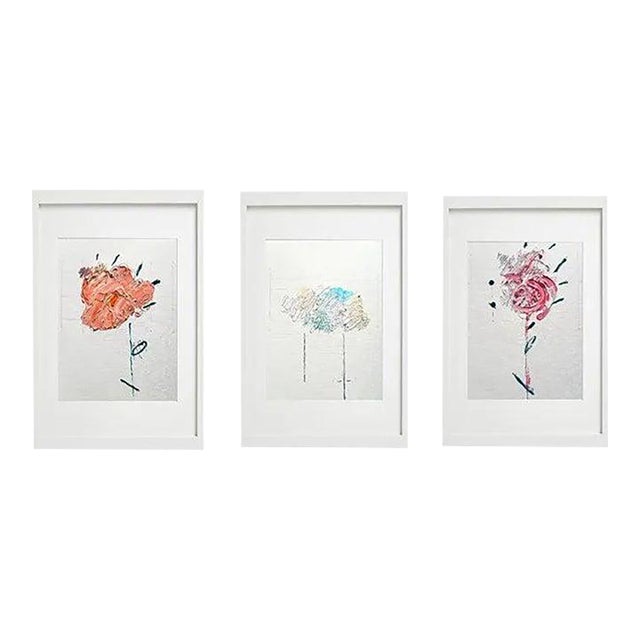 Set of 3 - Organic Modern Minimalist Flower Studies | Botanical Paintings | Herbarium Wall Art | Unframed For Sale