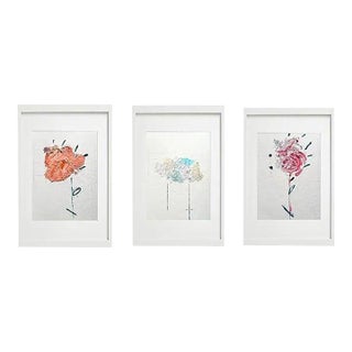 Set of 3 - Unframed Organic Modern Original Botanic Floral Oil Paintings by Diane Grant / Contemporary Herbarium For Sale