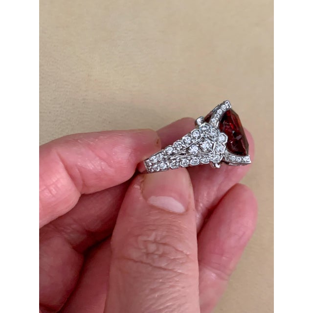 14.5 Carat Cushion Shape Rhodolite Garnet and 2 Carat Diamond Ring 18 Karat Gold For Sale - Image 13 of 18