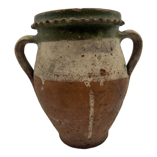 A Fine Antique 19th Century French Terra Cotta Green Glazed Olive Jar For Sale