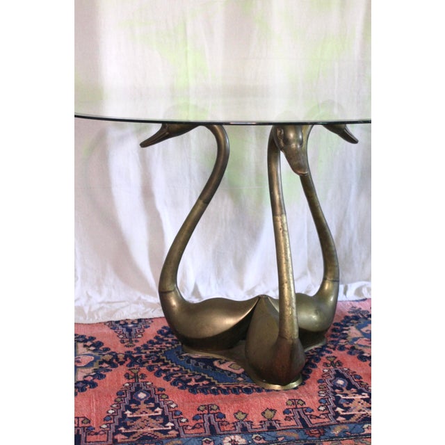 Large Brass Swan Dining Table With a Glass Top From the 1970s For Sale - Image 17 of 18