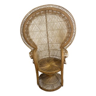 Vintage 1970s Rattan & Wicker Handcrafted Boho Chic Emmanuelle Peacock Chair For Sale
