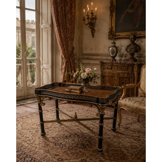 A stunning Regency-inspired tray table by E.J. Victor, combining the sophistication of neoclassical form with artisan...