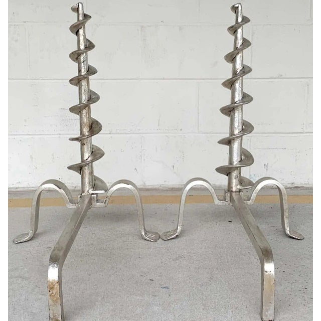Metal Mid 20th Century French Modern Silvered Iron Andirons - a Pair For Sale - Image 7 of 11