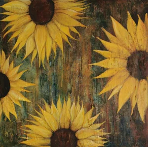 "Rusty Sun Flowers" Contemporary Mixed Media Painting by Shelly Cook