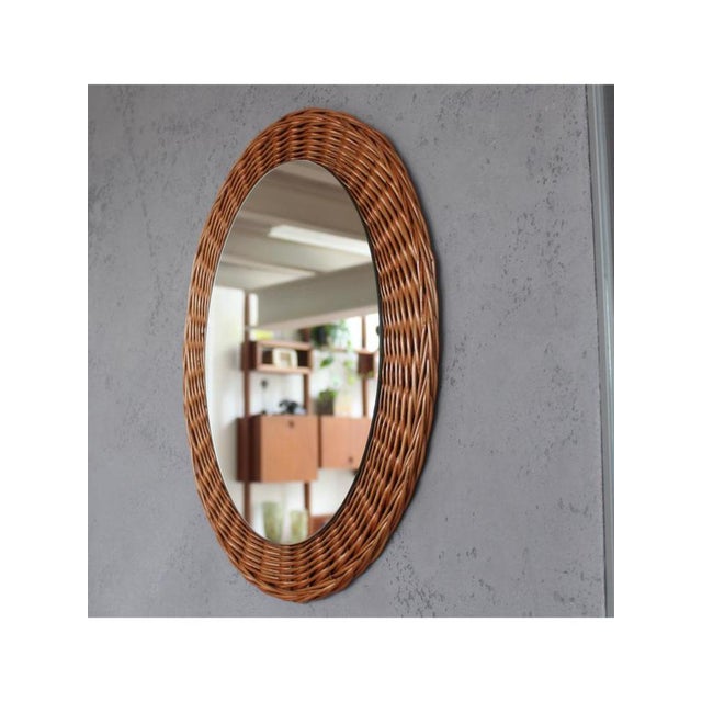 Wood Oval Woven Mirror from Úluv, 1960s For Sale - Image 7 of 7