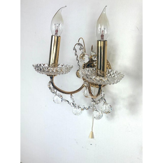 Metal 24k Gold-Plated Brass and Lead Crystal Wall Lamp from Schröder, 1970s For Sale - Image 7 of 9