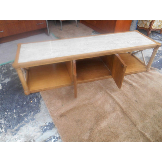 MidCentury Pecan and Marble Top XL NeoClassical Coffee Table by